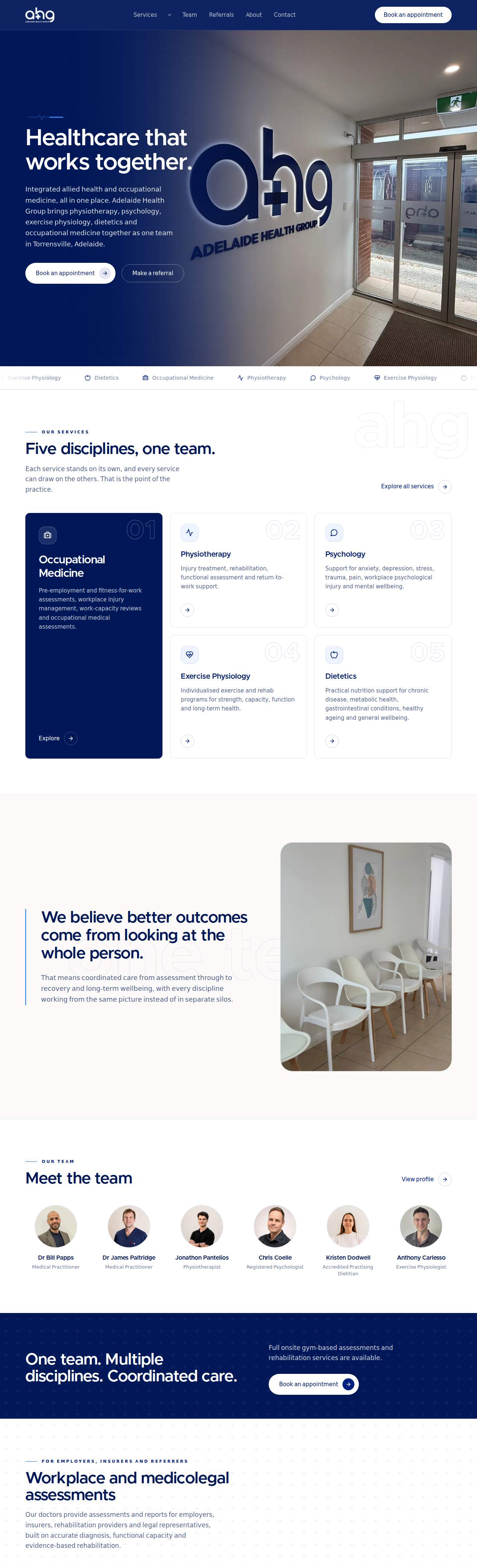 Adelaide Health Group allied health clinic website built by Webders