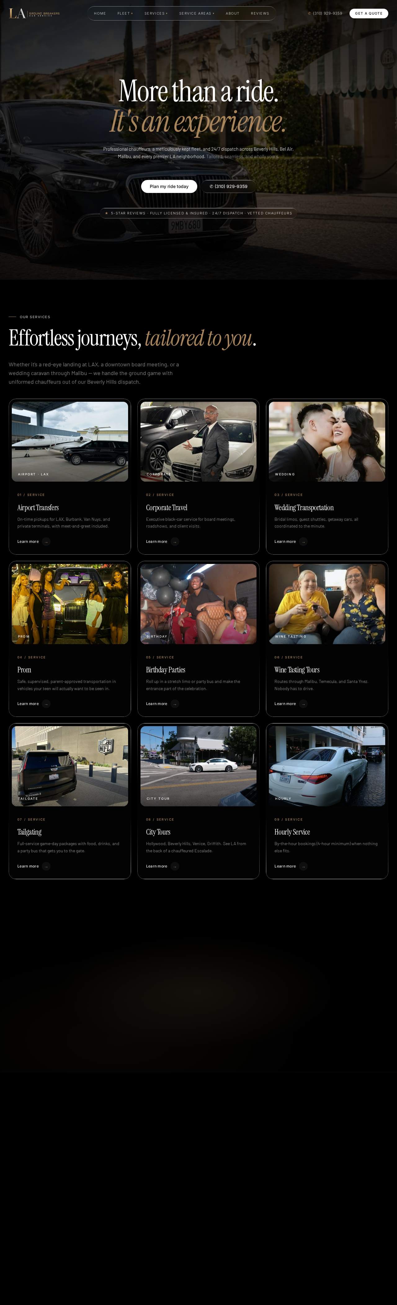 LA Groundbreakers luxury chauffeur website built by Webders